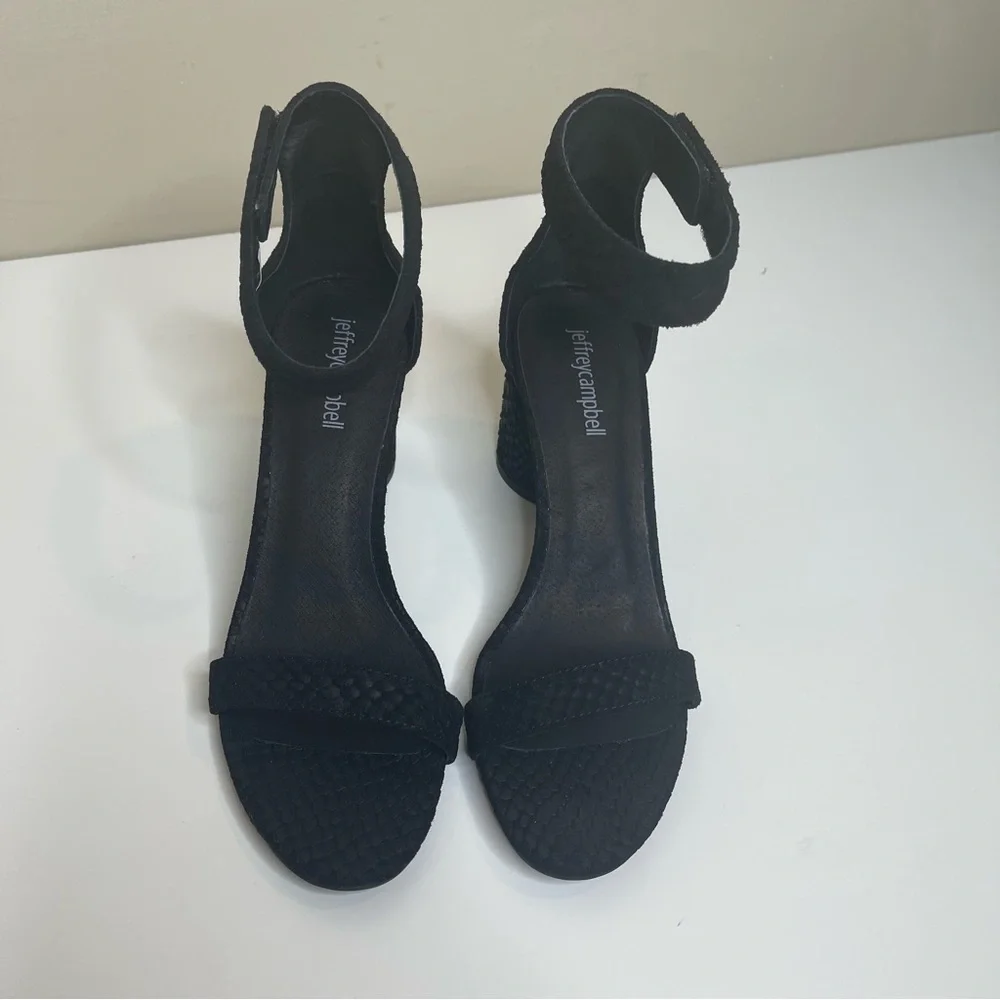 Jeffrey Campbell Laura Sandal in Black Suede Snake Print